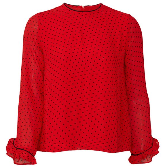 Ganni Tops - GANNI Red Satin Black Trim Top